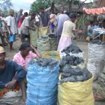Families selling charcoal in the nearby town