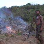 A farmer using slash and burn to prepare his land